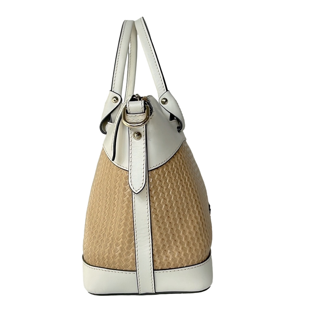 Dooney & Bourke Beacon Smooth Leather Woven Embossed Domed Satchel Bag White - Picture 4 of 17